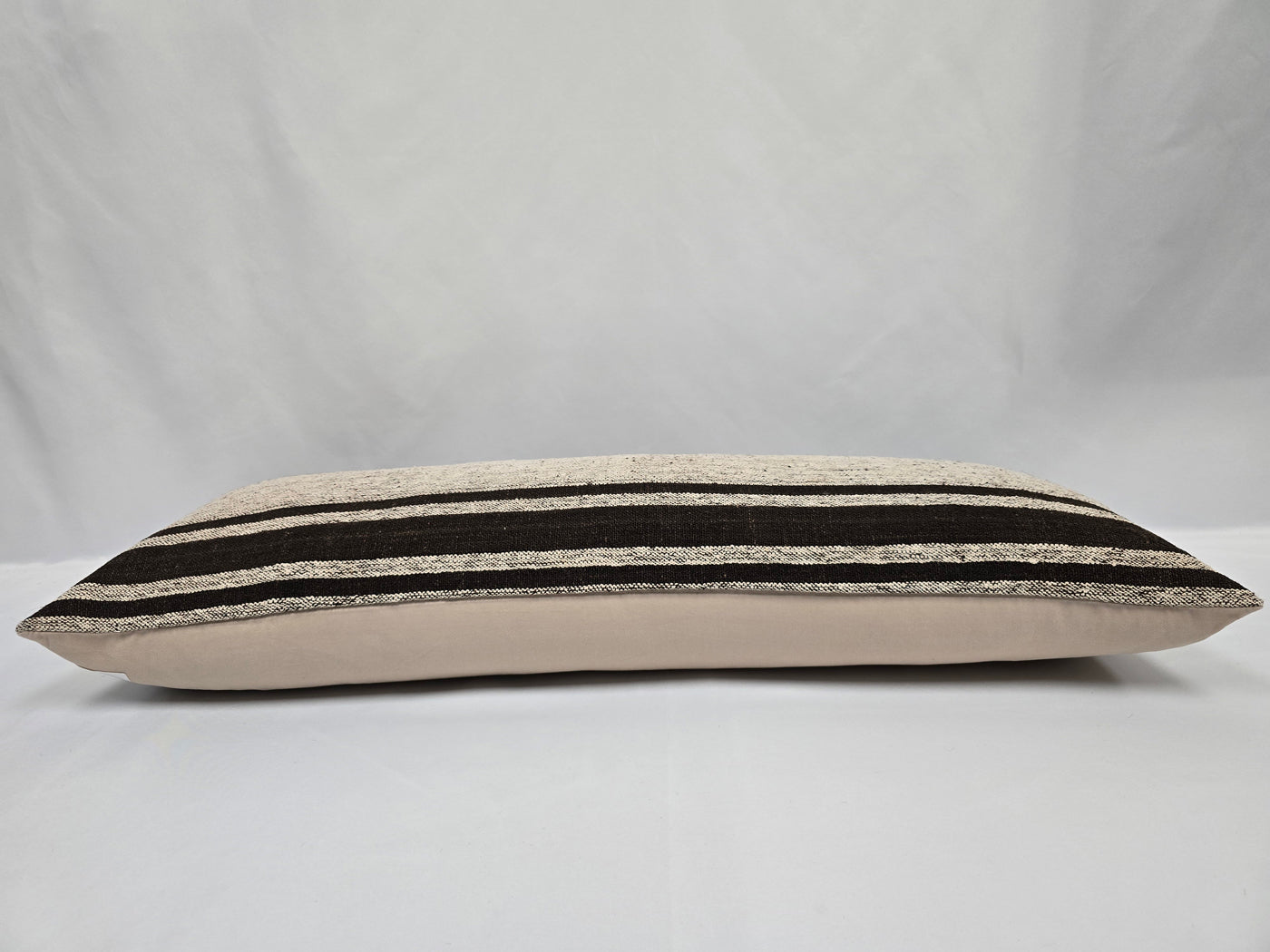 Turkish Lumbar Rug Pillow Cream Black Cushion Cover Hemp Pillow 14" x 40" #9463