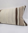 Turkish Lumbar Rug Pillow Cream Brown Cushion Cover Hemp Pillow 14" x 40" #9462