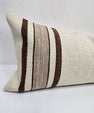 Turkish Lumbar Rug Pillow Cream Brown Cushion Cover Hemp Pillow 14" x 40" #9462