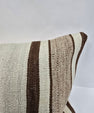 Turkish Lumbar Rug Pillow Cream Brown Cushion Cover Hemp Pillow 14" x 40" #9462