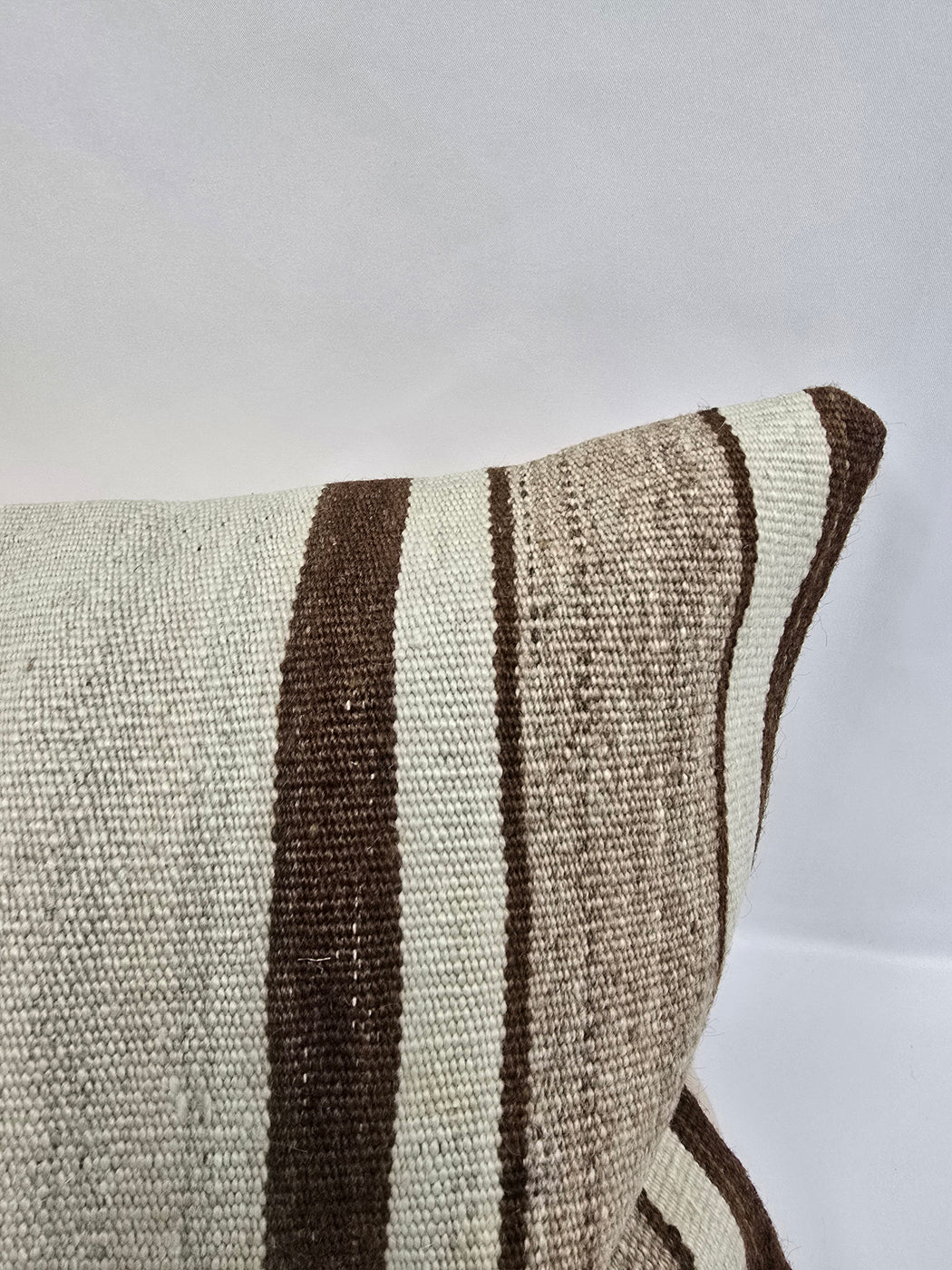 Turkish Lumbar Rug Pillow Cream Brown Cushion Cover Hemp Pillow 14" x 40" #9462