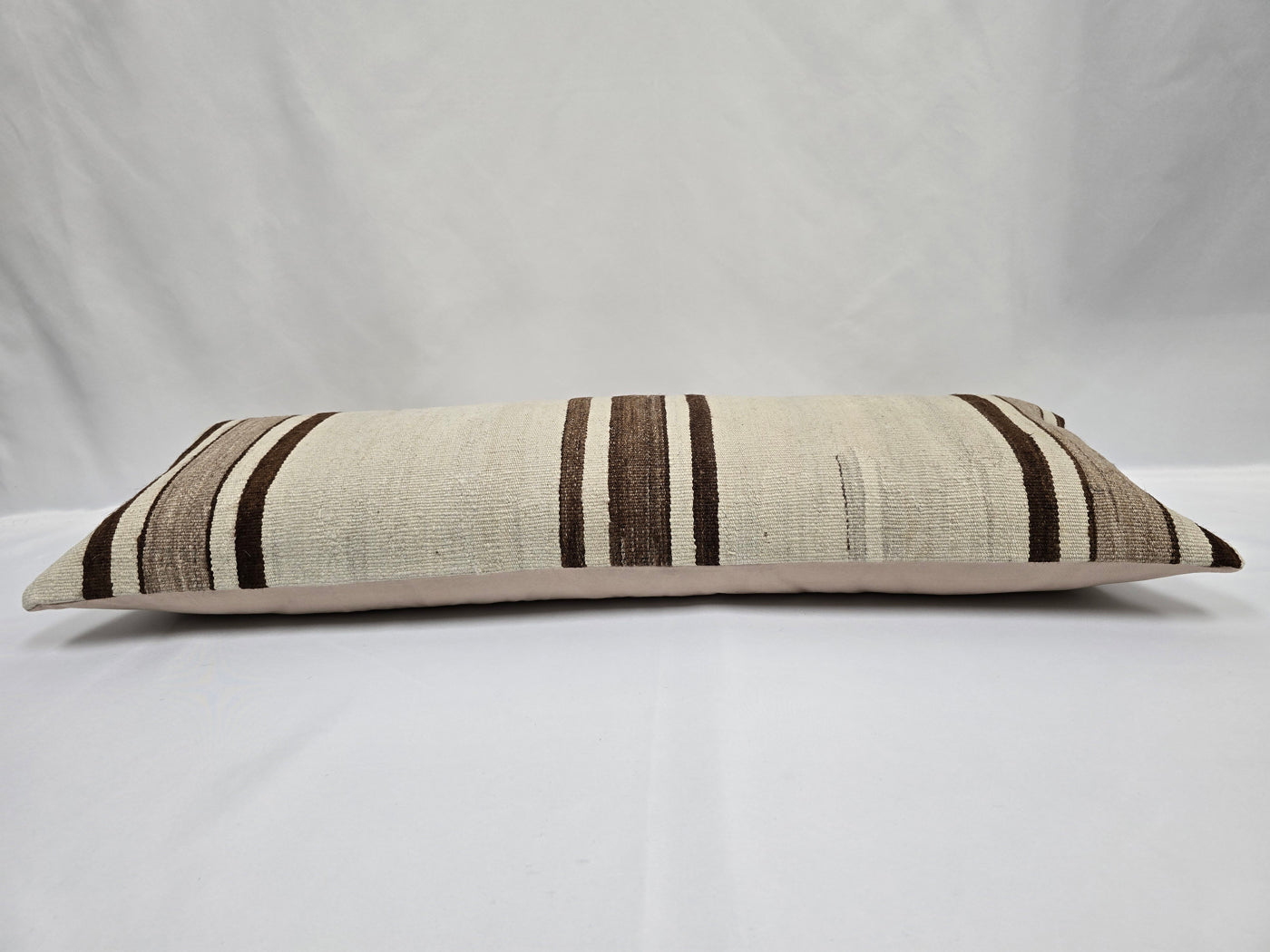 Turkish Lumbar Rug Pillow Cream Brown Cushion Cover Hemp Pillow 14" x 40" #9462