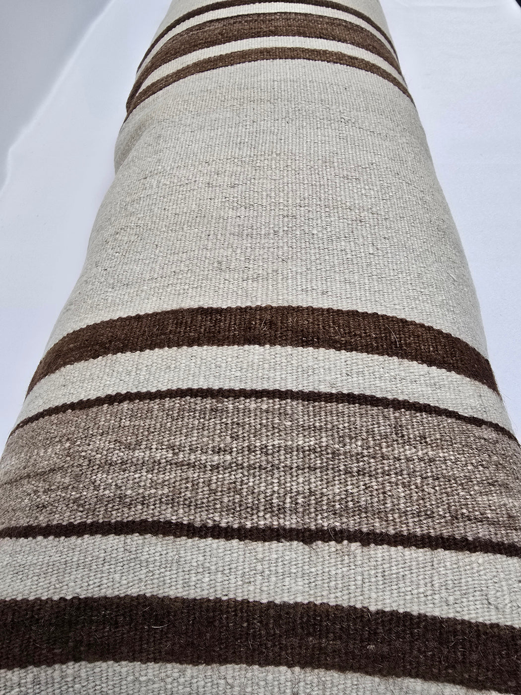 Turkish Lumbar Rug Pillow Cream Brown Cushion Cover Hemp Pillow 14" x 40" #9462