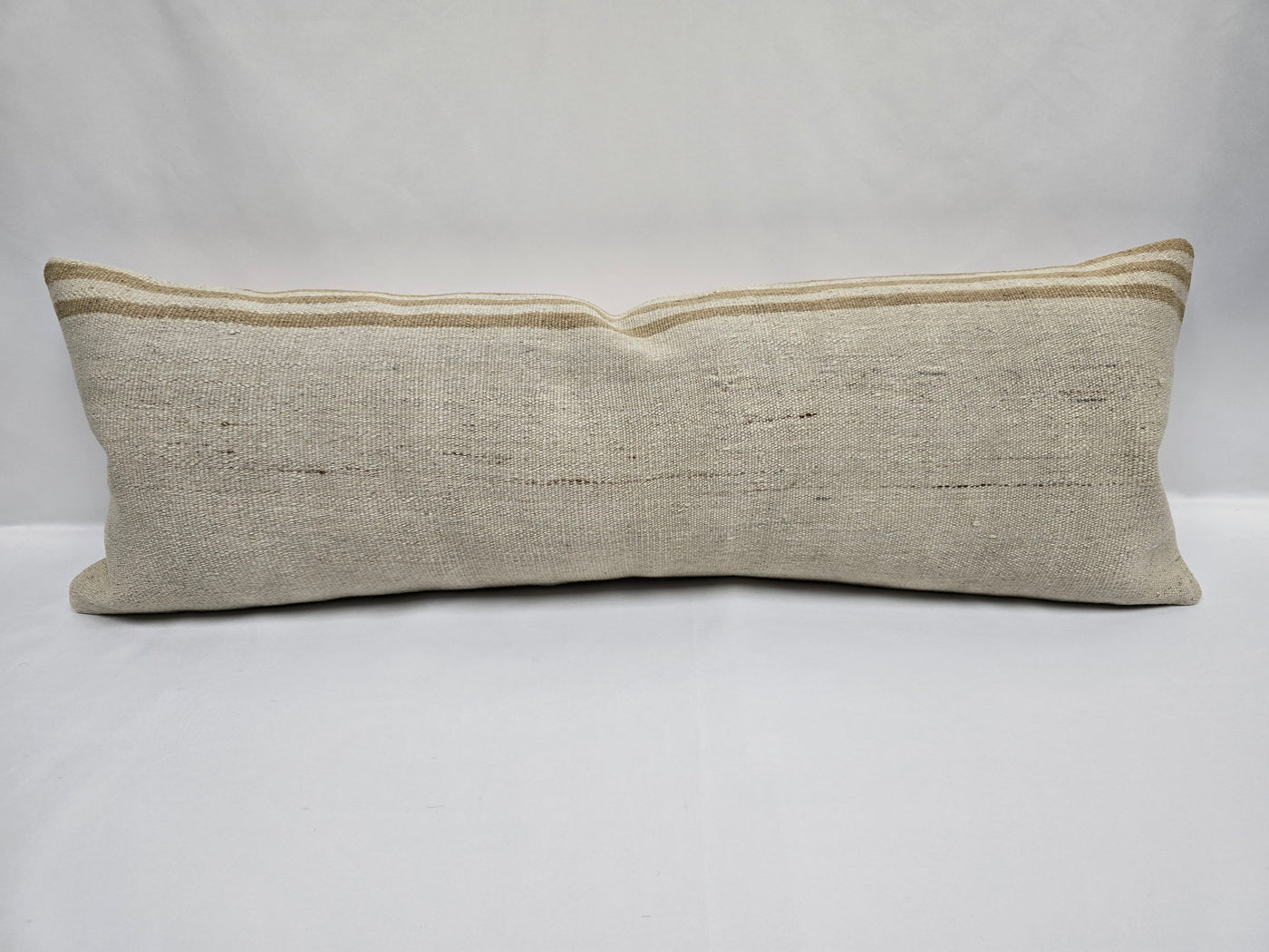 Turkish Lumbar Rug Pillow Cream Brown Cushion Cover Hemp Pillow 14" x 40" #9458
