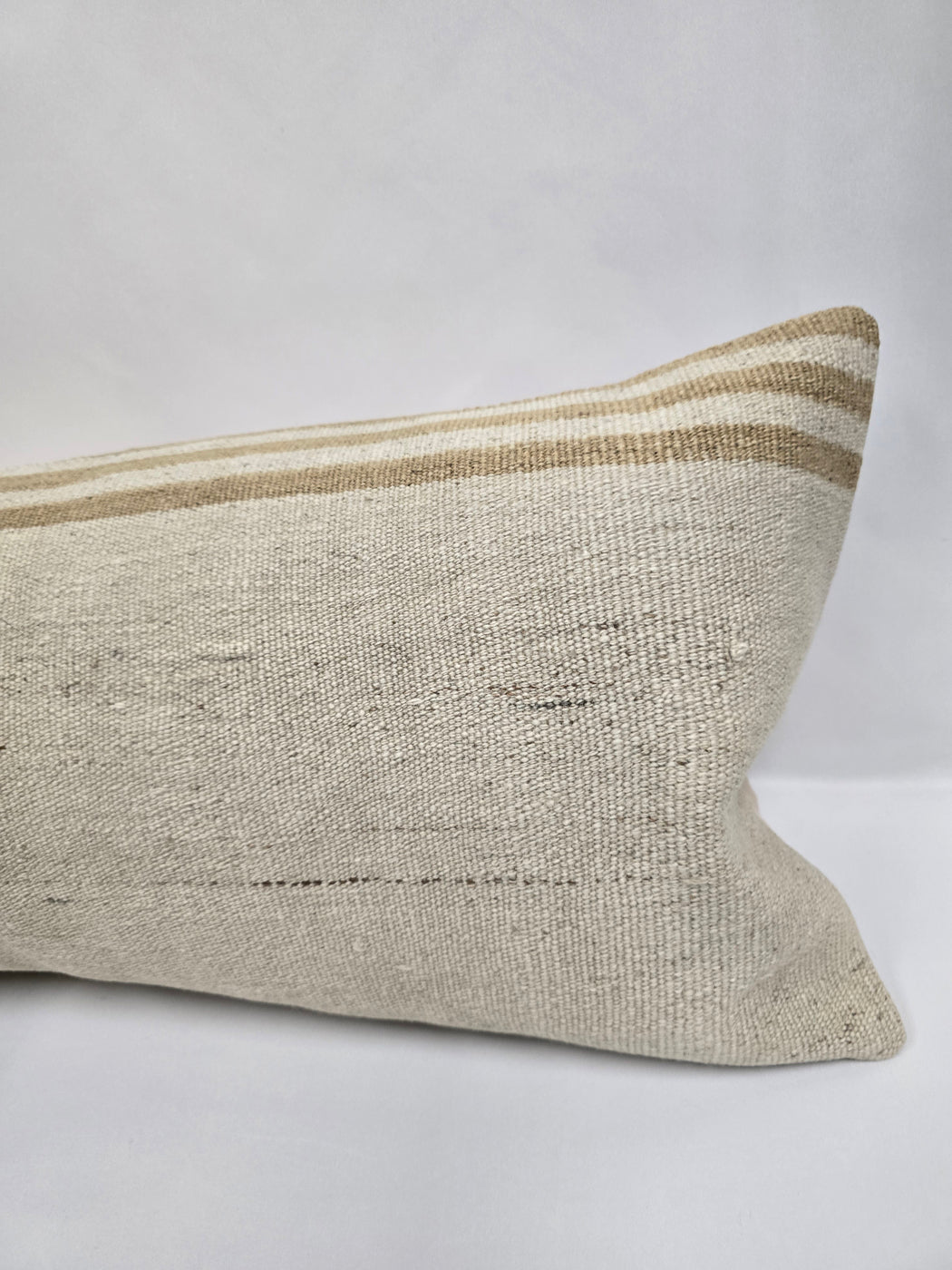 Turkish Lumbar Rug Pillow Cream Brown Cushion Cover Hemp Pillow 14" x 40" #9458