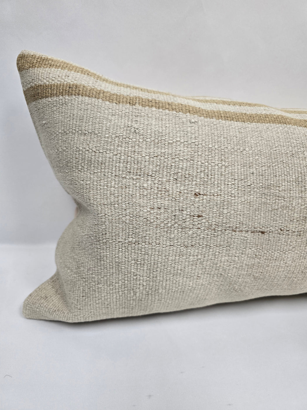 Turkish Lumbar Rug Pillow Cream Brown Cushion Cover Hemp Pillow 14" x 40" #9458
