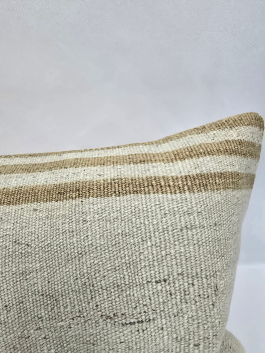 Turkish Lumbar Rug Pillow Cream Brown Cushion Cover Hemp Pillow 14" x 40" #9458
