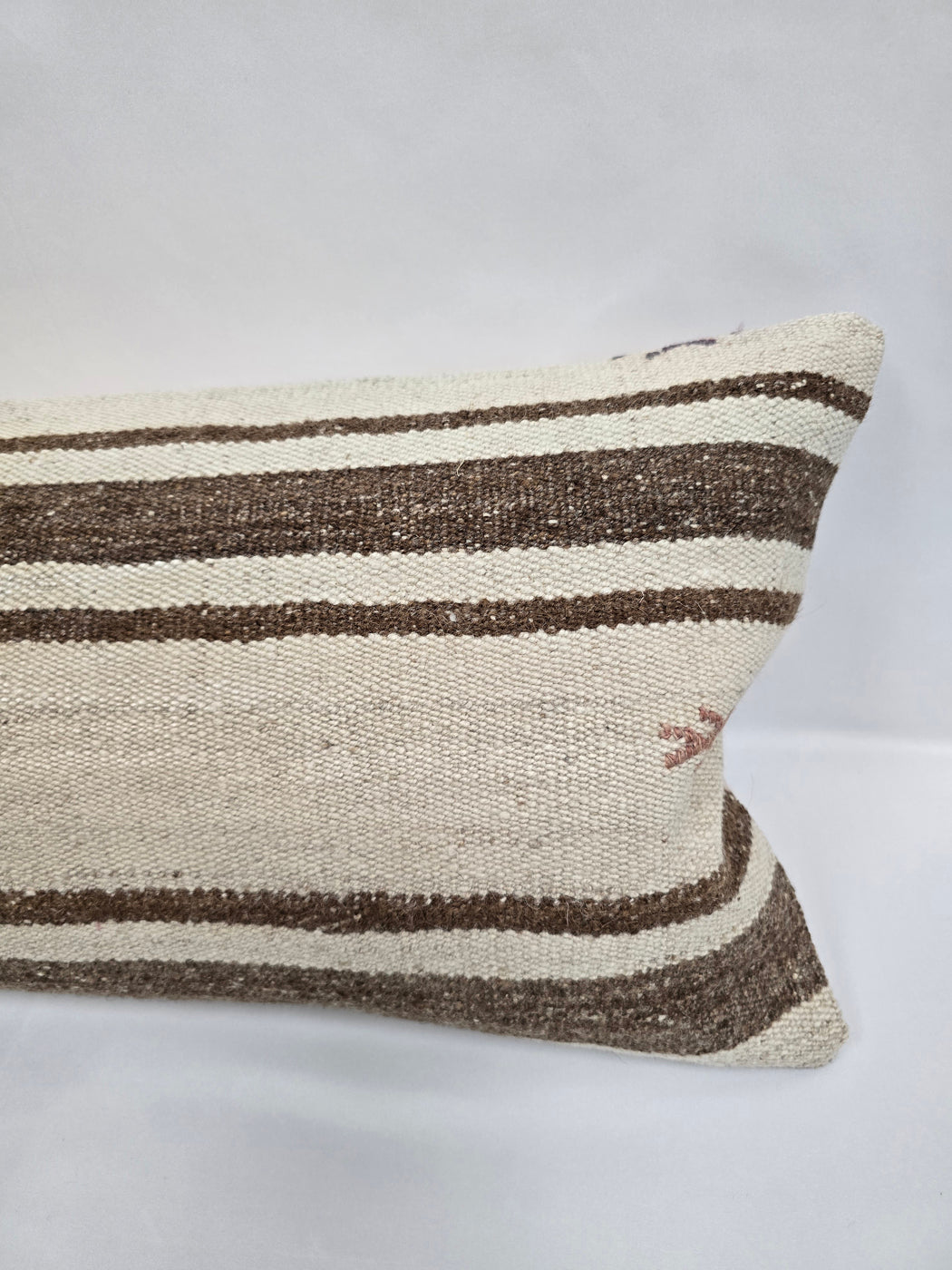 Turkish Lumbar Rug Pillow Cream Brown Cushion Cover Hemp Pillow 14" x 40" #9457