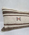 Turkish Lumbar Rug Pillow Cream Brown Cushion Cover Hemp Pillow 14" x 40" #9457