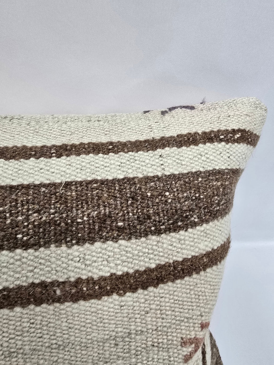 Turkish Lumbar Rug Pillow Cream Brown Cushion Cover Hemp Pillow 14" x 40" #9457