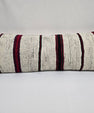 Turkish Lumbar Rug Pillow Cream Black Red Green Cushion Cover Hemp Pillow 14" x 40" #9455