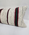 Turkish Lumbar Rug Pillow Cream Black Red Green Cushion Cover Hemp Pillow 14" x 40" #9455