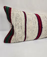 Turkish Lumbar Rug Pillow Cream Black Red Green Cushion Cover Hemp Pillow 14" x 40" #9455