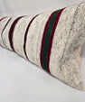 Turkish Lumbar Rug Pillow Cream Black Red Green Cushion Cover Hemp Pillow 14" x 40" #9455
