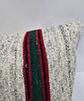 Turkish Lumbar Rug Pillow Cream Black Red Green Cushion Cover Hemp Pillow 14" x 40" #9455