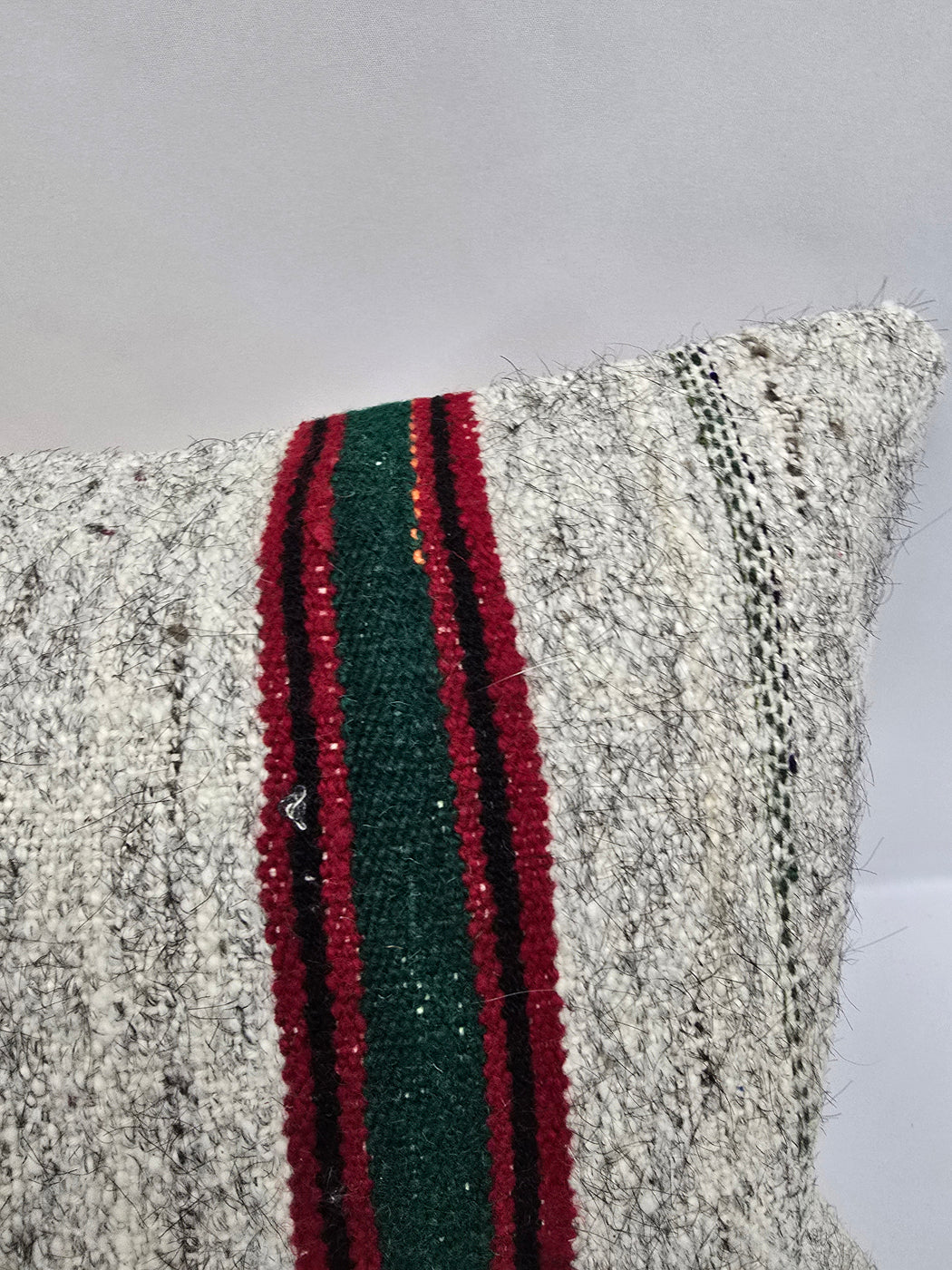 Turkish Lumbar Rug Pillow Cream Black Red Green Cushion Cover Hemp Pillow 14" x 40" #9455