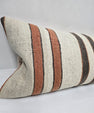 Turkish Lumbar Rug Pillow Cream Brown Cushion Cover Hemp Pillow 14" x 40" #9454