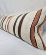 Turkish Lumbar Rug Pillow Cream Brown Cushion Cover Hemp Pillow 14" x 40" #9454