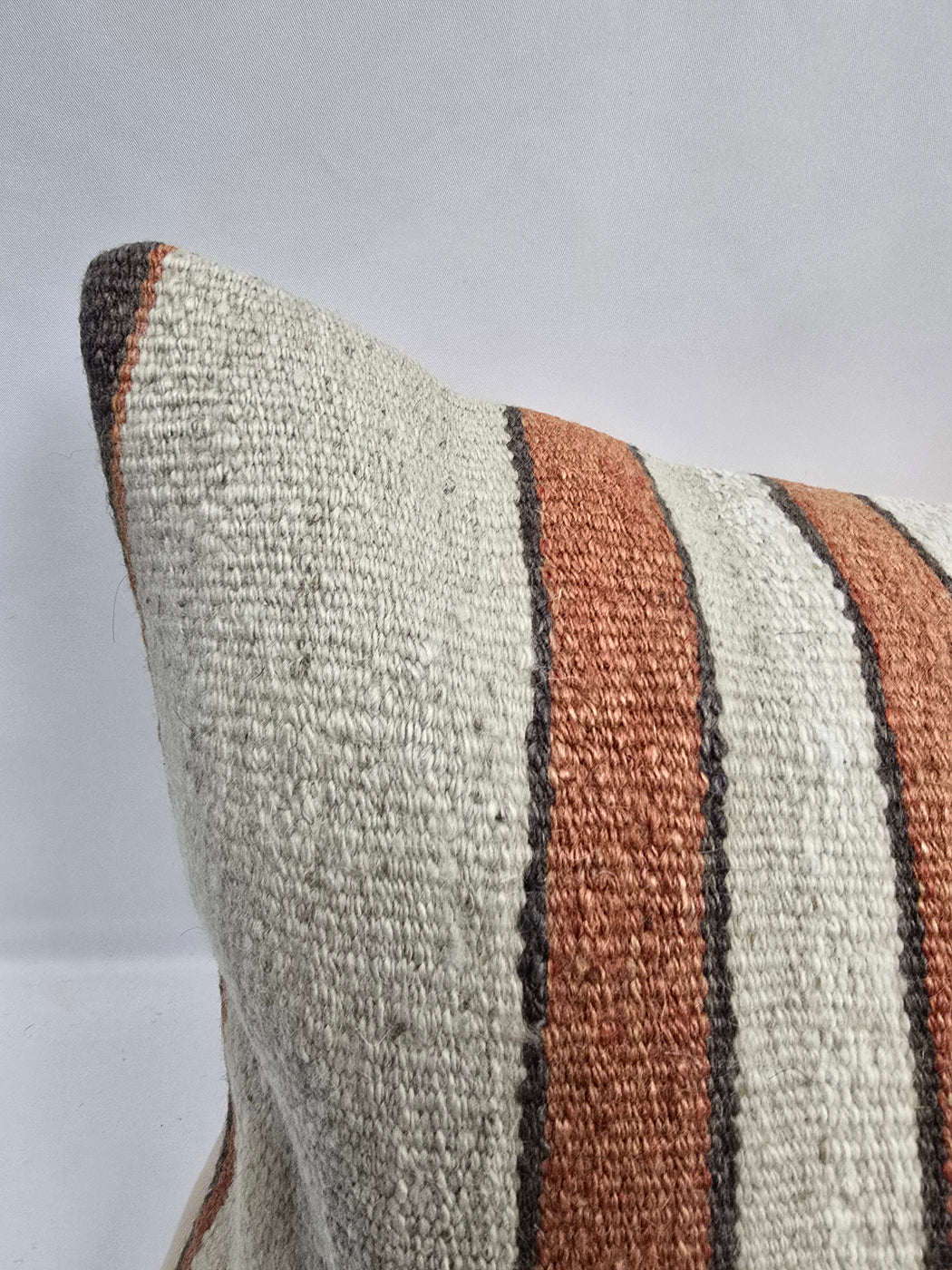 Turkish Lumbar Rug Pillow Cream Brown Cushion Cover Hemp Pillow 14" x 40" #9454