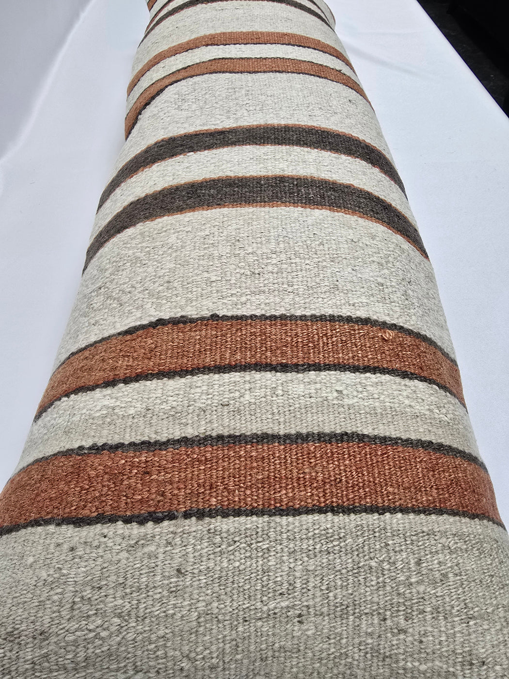 Turkish Lumbar Rug Pillow Cream Brown Cushion Cover Hemp Pillow 14" x 40" #9454