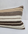 Turkish Lumbar Rug Pillow Cream Brown Cushion Cover Hemp Pillow 14" x 40" #9453