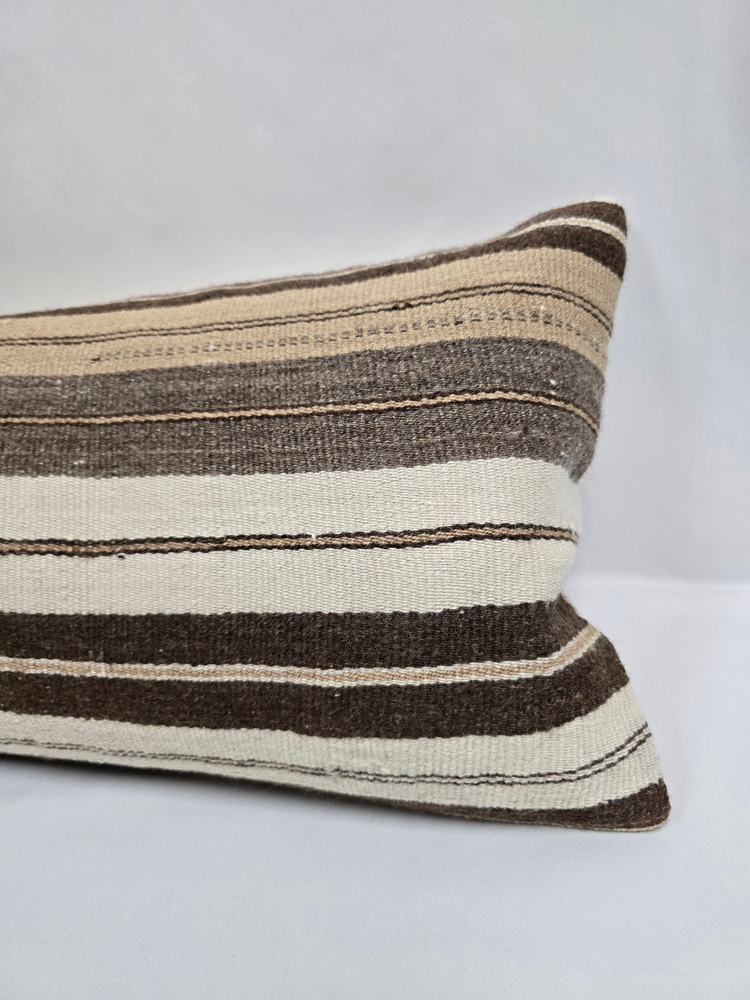 Turkish Lumbar Rug Pillow Cream Brown Cushion Cover Hemp Pillow 14" x 40" #9453