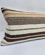 Turkish Lumbar Rug Pillow Cream Brown Cushion Cover Hemp Pillow 14" x 40" #9453