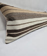Turkish Lumbar Rug Pillow Cream Brown Cushion Cover Hemp Pillow 14" x 40" #9453