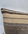 Turkish Lumbar Rug Pillow Cream Brown Cushion Cover Hemp Pillow 14" x 40" #9453