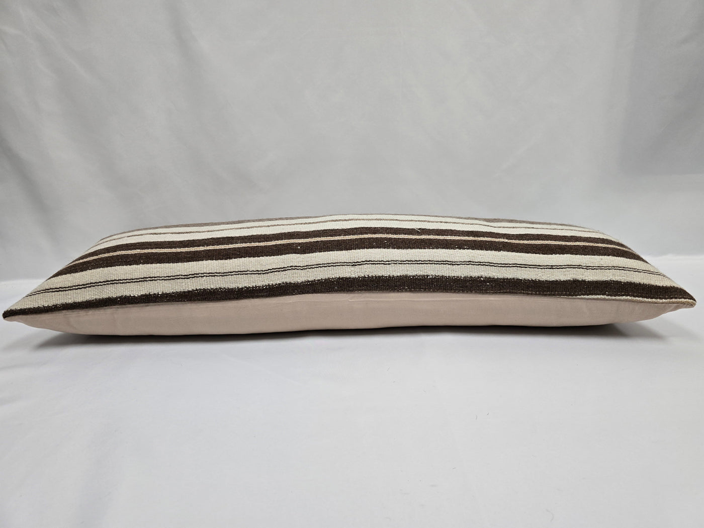 Turkish Lumbar Rug Pillow Cream Brown Cushion Cover Hemp Pillow 14" x 40" #9453