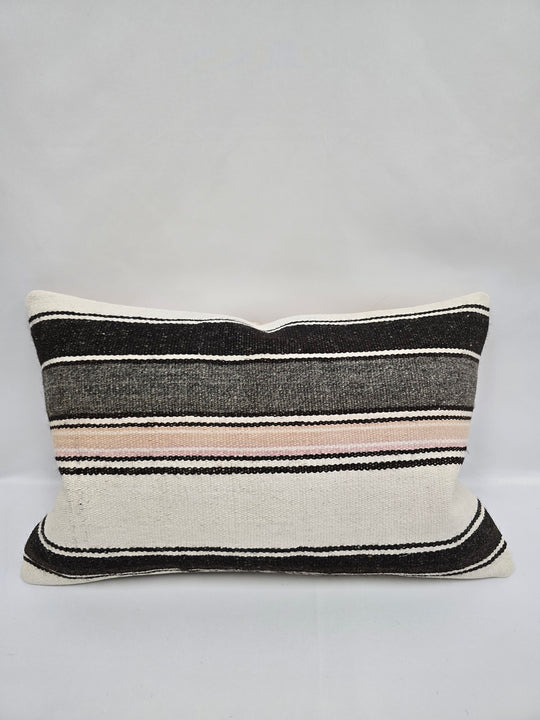 Turkish Hemp Pillow Cushion Natural Cream Black Gray Pillow Cushion Cover 16" x 24" #9137
