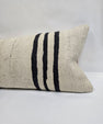 Turkish Lumbar Rug Pillow Cream Black Brown Cushion Cover Hemp Pillow 14" x 40" #9451