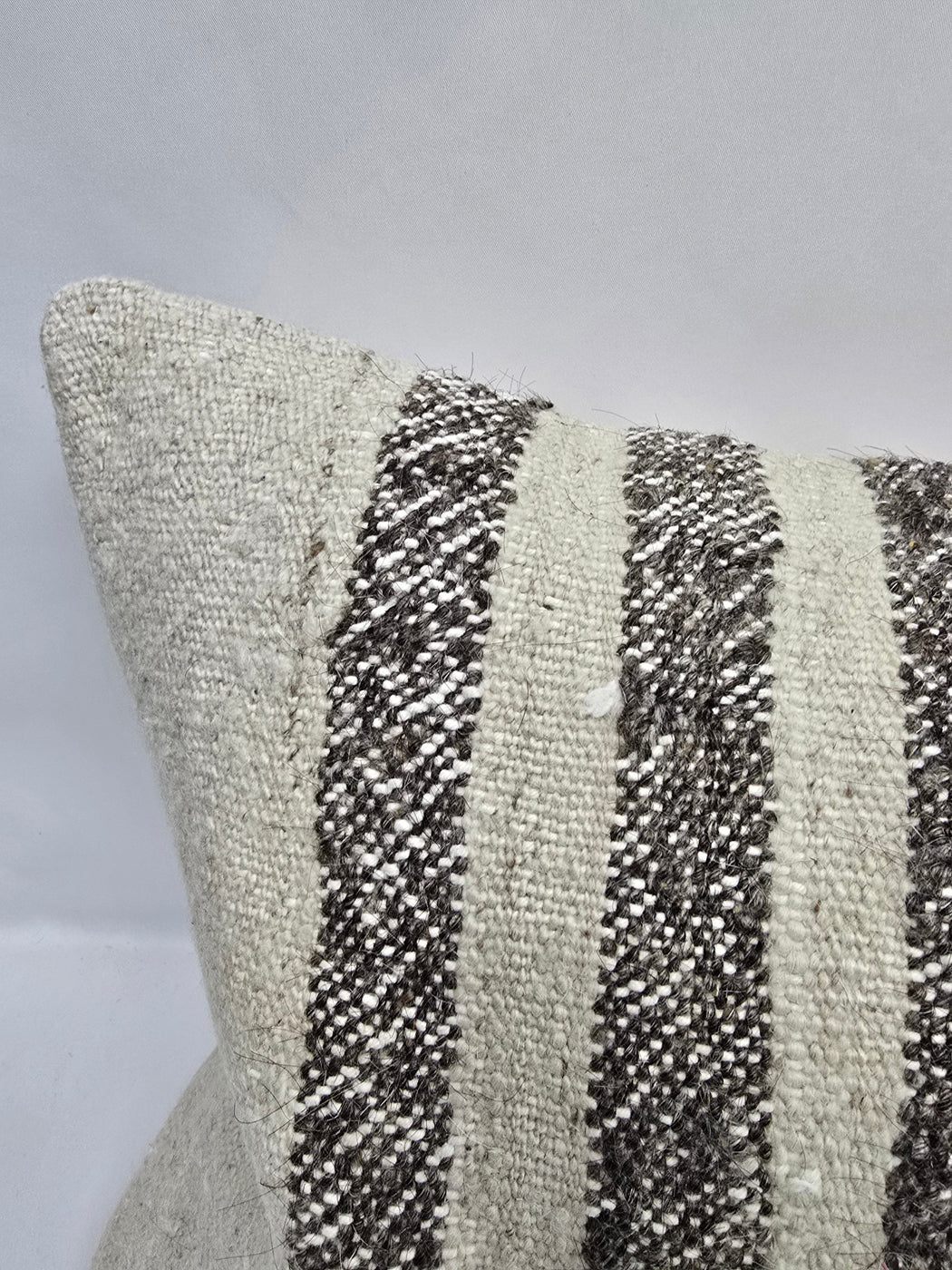 Turkish Lumbar Rug Pillow Cream Black Brown Cushion Cover Hemp Pillow 14" x 40" #9451