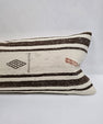 Turkish Lumbar Rug Pillow Cream Brown Charcoal Cushion Cover Hemp Pillow 14" x 40" #9449