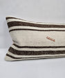 Turkish Lumbar Rug Pillow Cream Brown Charcoal Cushion Cover Hemp Pillow 14" x 40" #9449