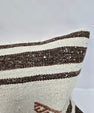 Turkish Lumbar Rug Pillow Cream Brown Charcoal Cushion Cover Hemp Pillow 14" x 40" #9449