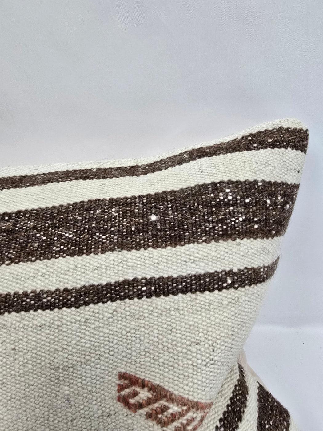 Turkish Lumbar Rug Pillow Cream Brown Charcoal Cushion Cover Hemp Pillow 14" x 40" #9449