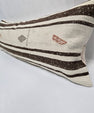 Turkish Lumbar Rug Pillow Cream Brown Charcoal Cushion Cover Hemp Pillow 14" x 40" #9449