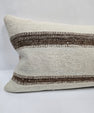 Turkish Lumbar Rug Pillow Cream Brown Cushion Cover Hemp Pillow 14" x 40" #9450