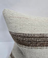Turkish Lumbar Rug Pillow Cream Brown Cushion Cover Hemp Pillow 14" x 40" #9450