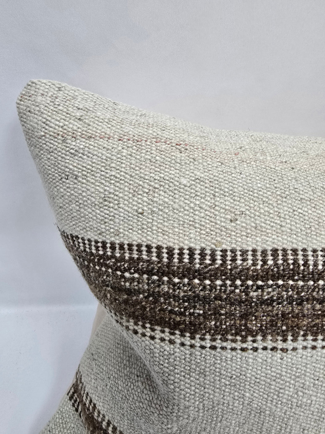 Turkish Lumbar Rug Pillow Cream Brown Cushion Cover Hemp Pillow 14" x 40" #9450