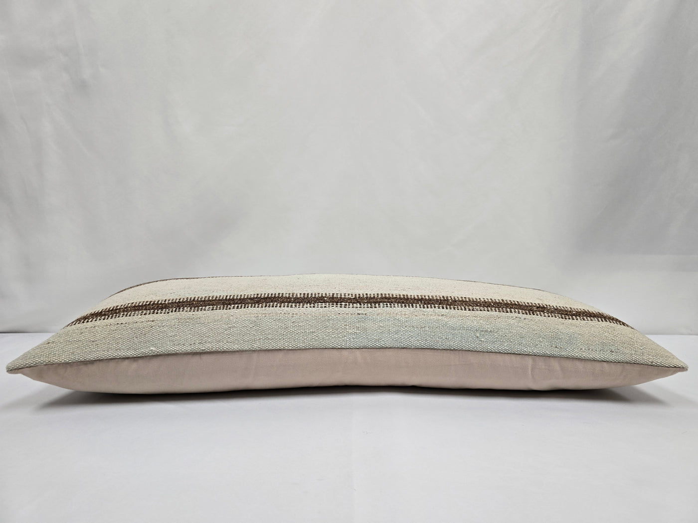 Turkish Lumbar Rug Pillow Cream Brown Cushion Cover Hemp Pillow 14" x 40" #9450