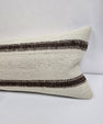 Turkish Lumbar Rug Pillow Cream Brown Cushion Cover Hemp Pillow 14" x 40" #9448