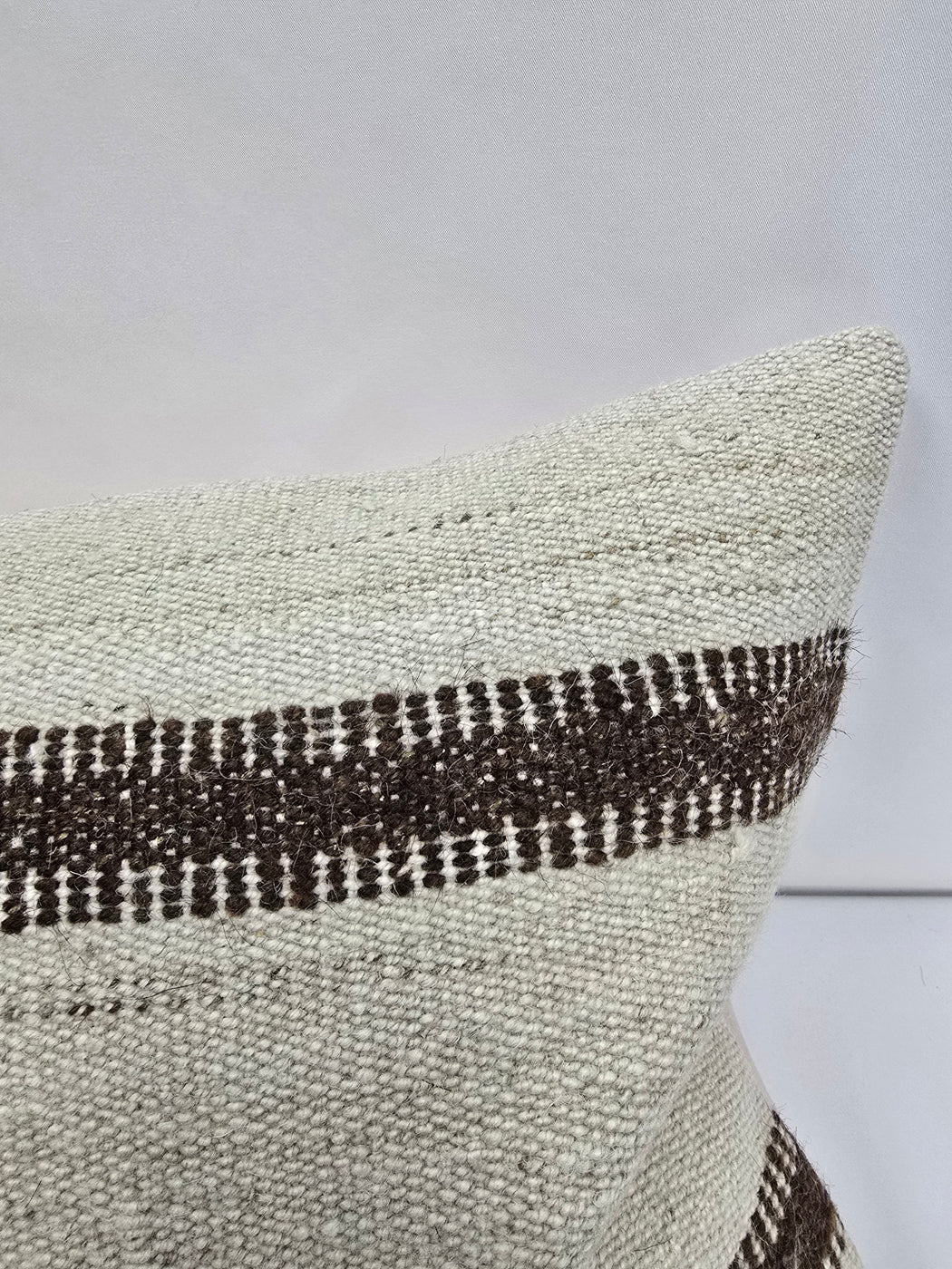 Turkish Lumbar Rug Pillow Cream Brown Cushion Cover Hemp Pillow 14" x 40" #9448