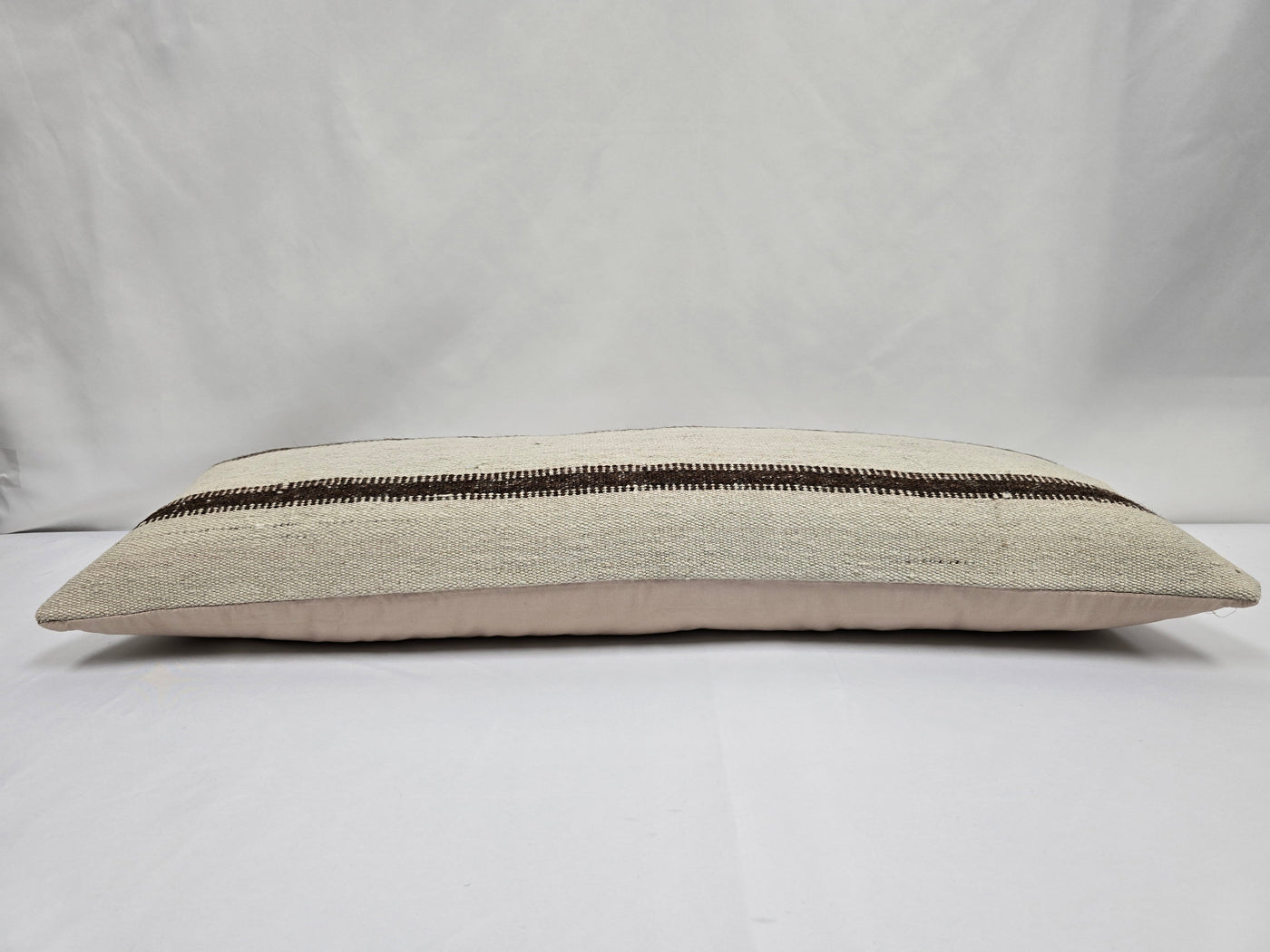 Turkish Lumbar Rug Pillow Cream Brown Cushion Cover Hemp Pillow 14" x 40" #9448