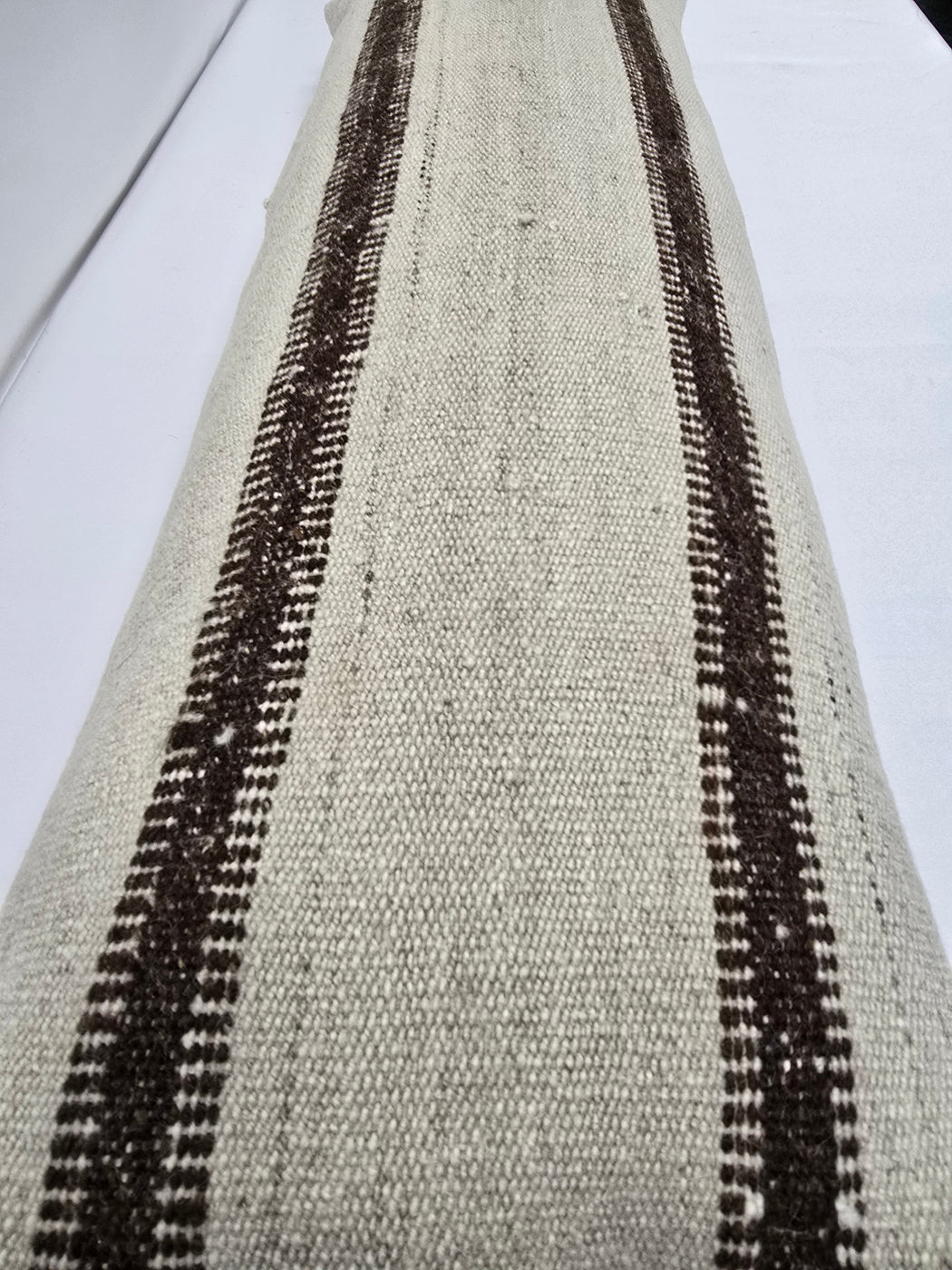 Turkish Lumbar Rug Pillow Cream Brown Cushion Cover Hemp Pillow 14" x 40" #9448