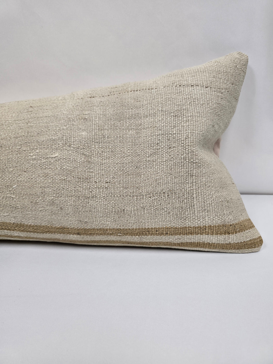 Turkish Lumbar Rug Pillow Cream Camel Cushion Cover Hemp Pillow 14" x 40" #9447