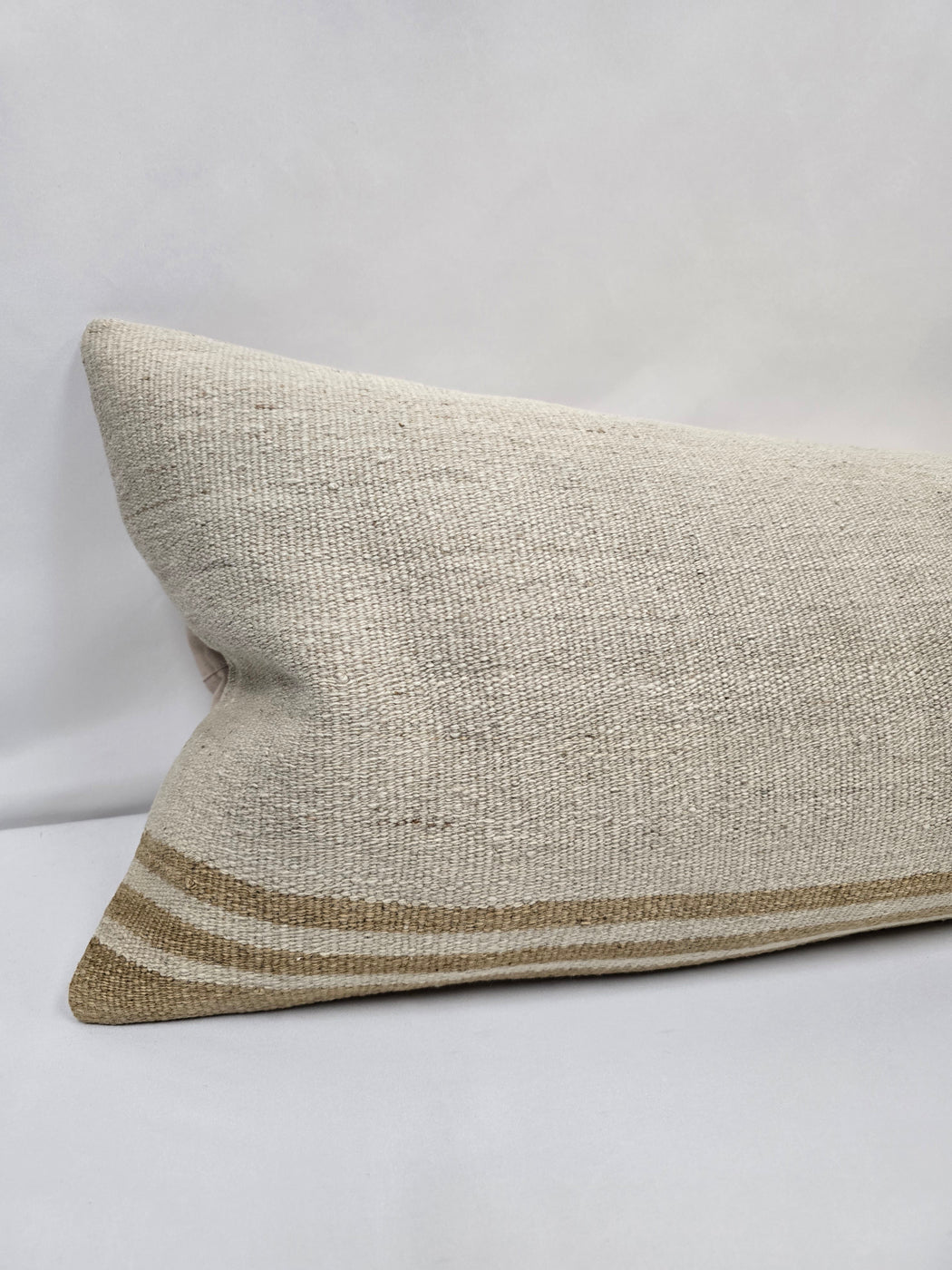Turkish Lumbar Rug Pillow Cream Camel Cushion Cover Hemp Pillow 14" x 40" #9447
