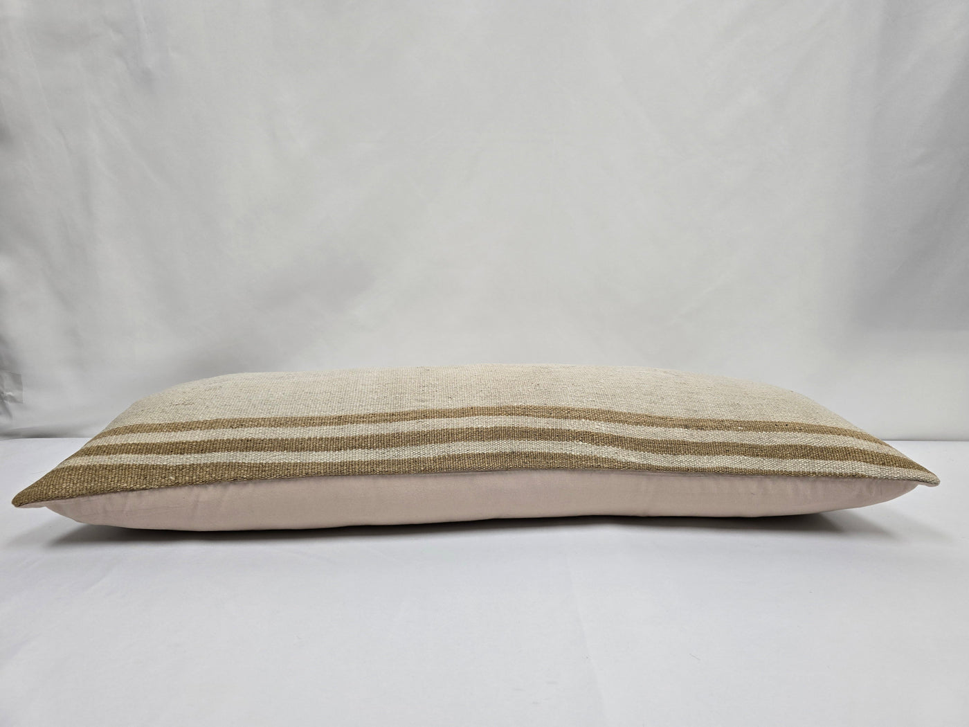 Turkish Lumbar Rug Pillow Cream Camel Cushion Cover Hemp Pillow 14" x 40" #9447