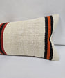Turkish Lumbar Rug Pillow Cream Black Red Cushion Cover Hemp Pillow 14" x 40" #9445